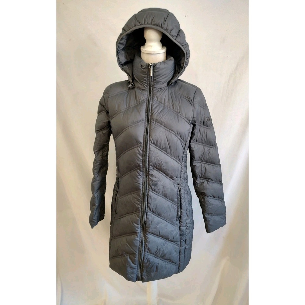 Michael Kors Gray Puffer Coat Jacket Packable Down Fill Removable Hood w Bag  S